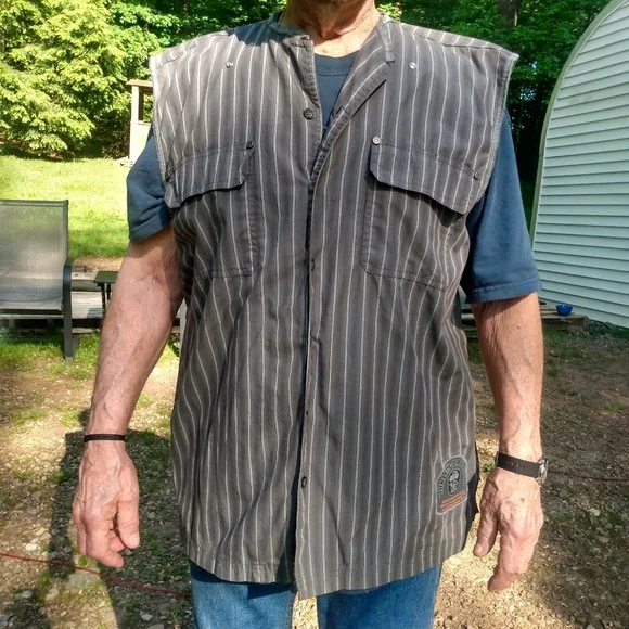 Vintage Harley Davidson Genuine Motor Cloths Striped Button Down Vest - Picture 3 of 16